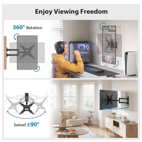 Black Full Motion TV Monitor Wall Mount Bracket Swivel Tilt for Most 13-42 In - Picture 2 of 8